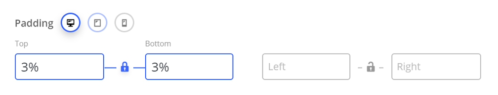The Salient row Padding field with device icons, Top and Bottom locked together at 3%, Left and Right empty